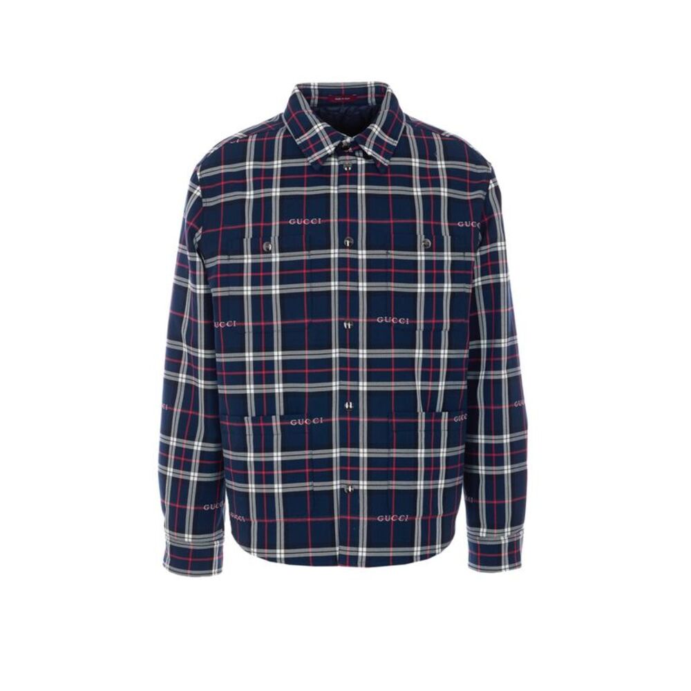 Gucci Men Gucci Logo Tartan Padded Jacket